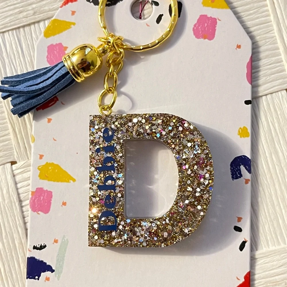Debbie, letter D glitter resin keychain